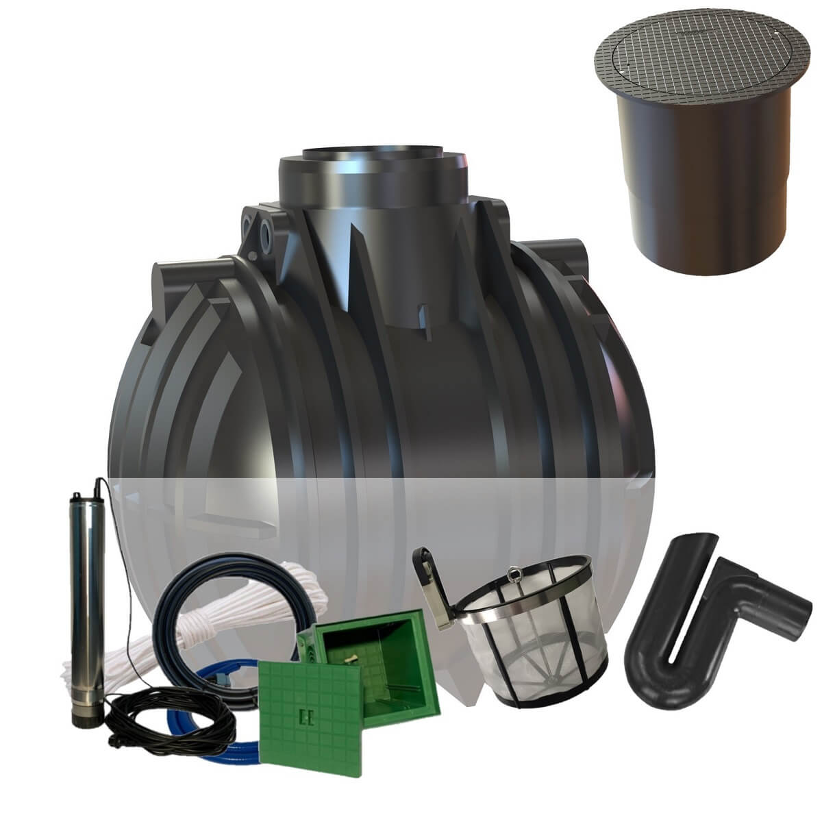 Zisterne 5300L Atlantis Gartenanlage mit PKW-LKW-Abdeckung und Zisternenpumpe