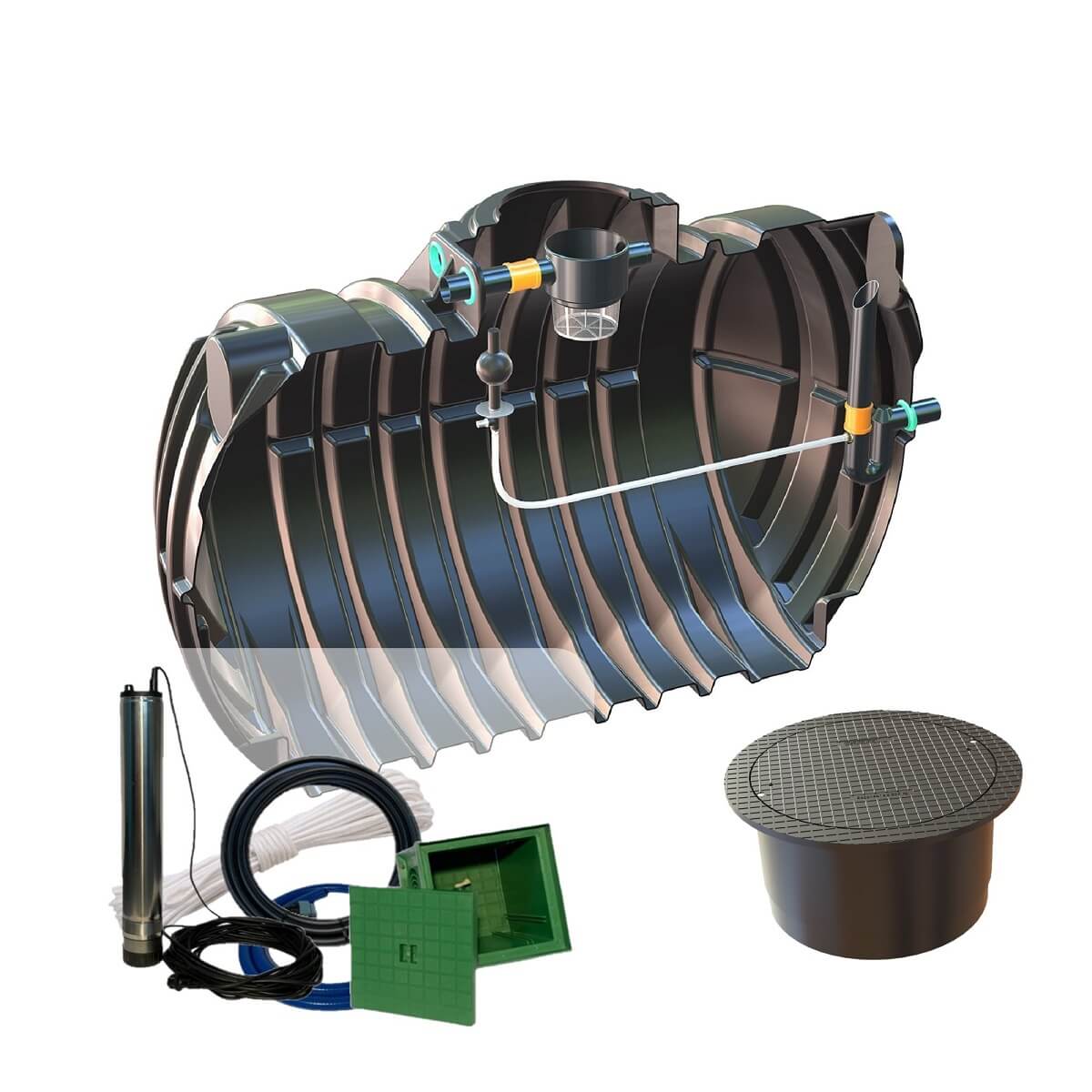 Retentionszisterne 12500L Retention 5000L Big Atlantis mit Segment-Abdeckung und Zisternenpumpe