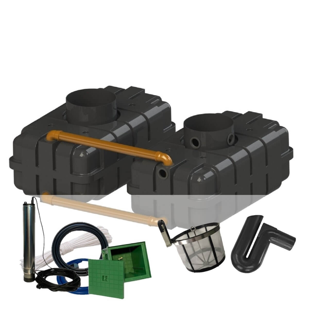 Gartenzisterne Flachtank 3400L DUO Gartenanlage mit Zisternenpumpe