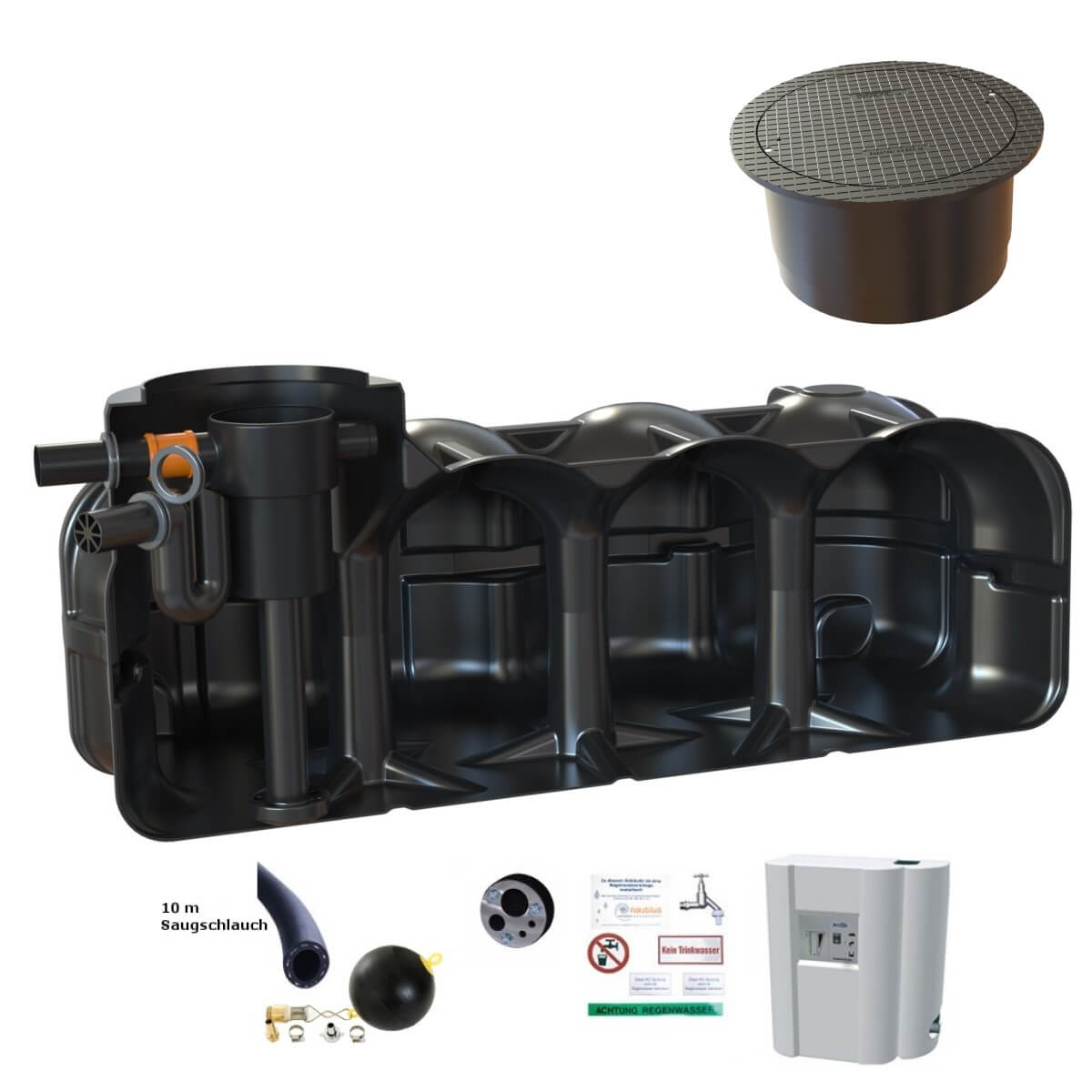 Flachtank 5000L Hauszisterne Hudson Korbfilter mit PKW-Abdeckung und Hauswasserwerk