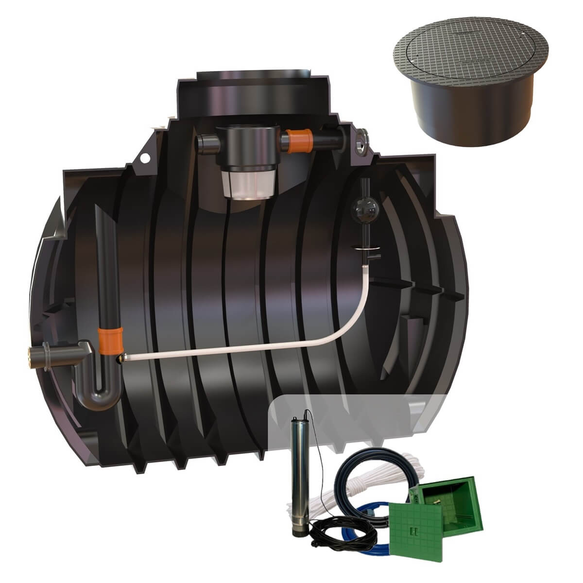 Retentionszisterne 4000L Atlantis mit PKW-Segment-Abdeckung und Zisternenpumpe