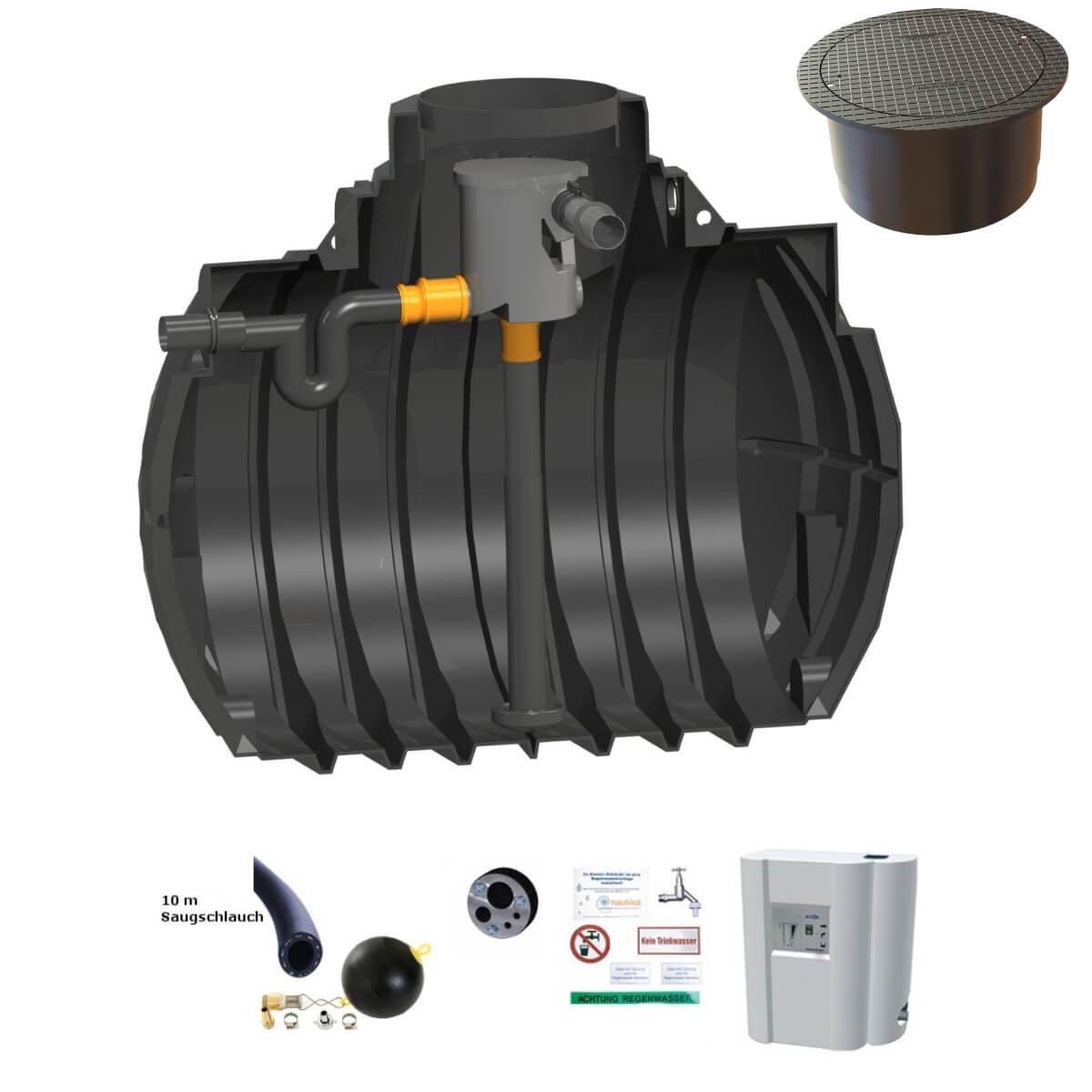 Hauszisterne 4000L Atlantis Volumenfilter mit PKW-Abdeckung und Hauswasserwerk