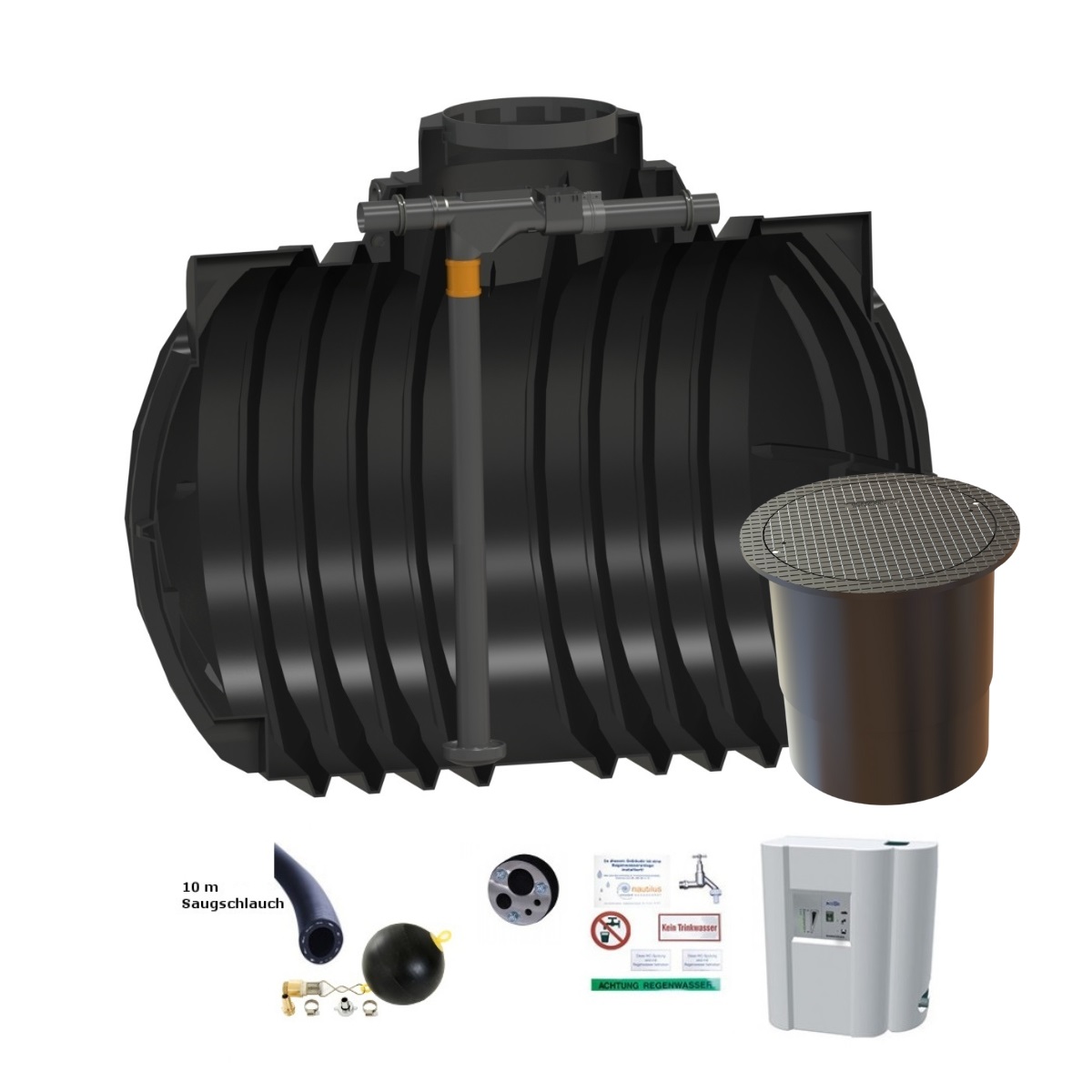 Hauszisterne 7000L Premium Atlantis WSP mit PKW-LKW-Abdeckung und Hauswasserwerk