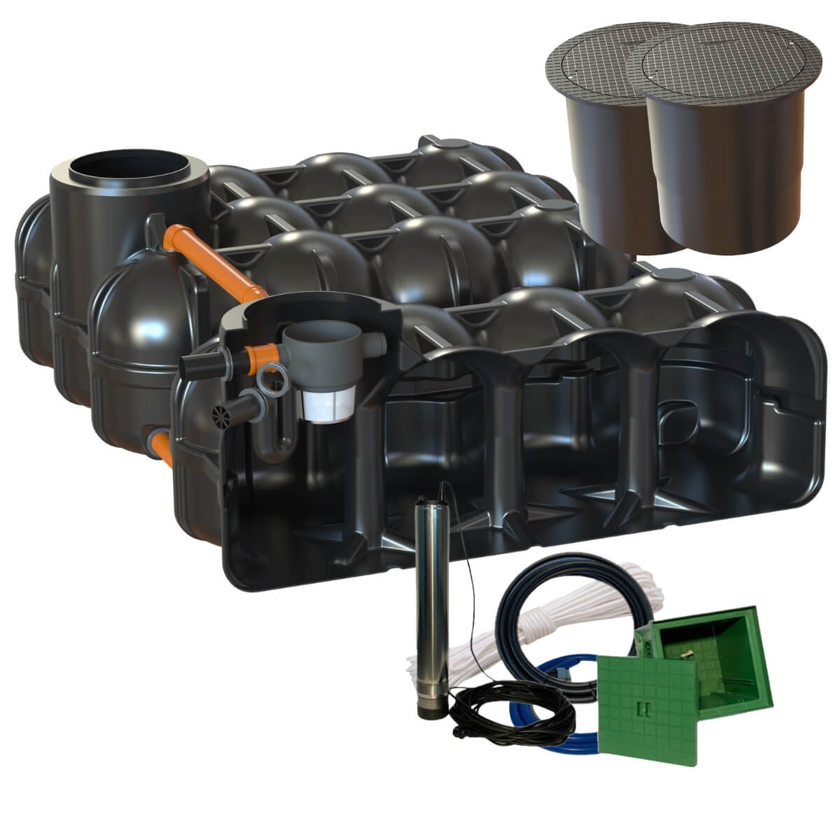 Flachtank 10000L Hudson Garten mit PKW-Dom und Zisternenpumpe