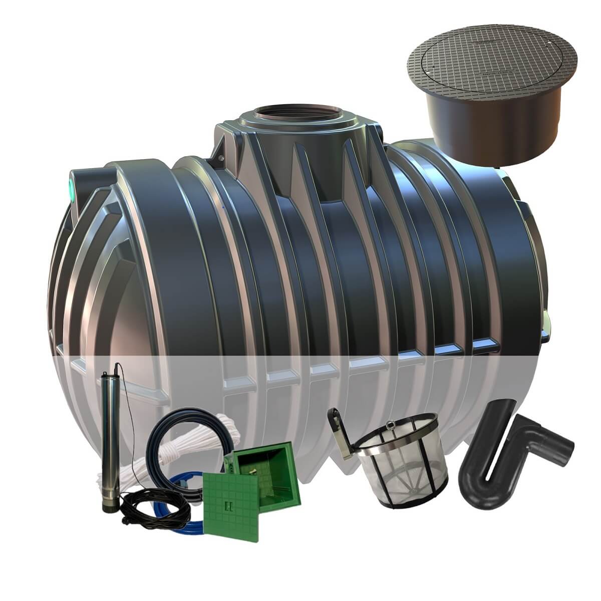 Zisterne 12500L Gartenanlage Big Atlantis mit Segment-Abdeckung und Zisternenpumpe