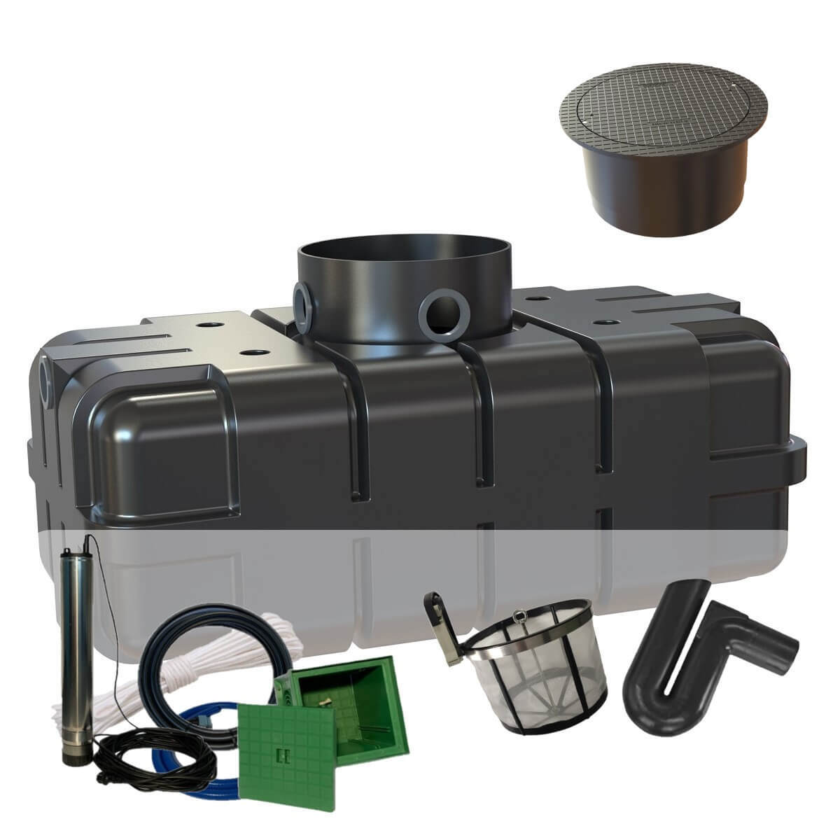 Gartenzisterne Flachtank 1700L Gartenanlage mit Segment-Abdeckung und Zisternenpumpe