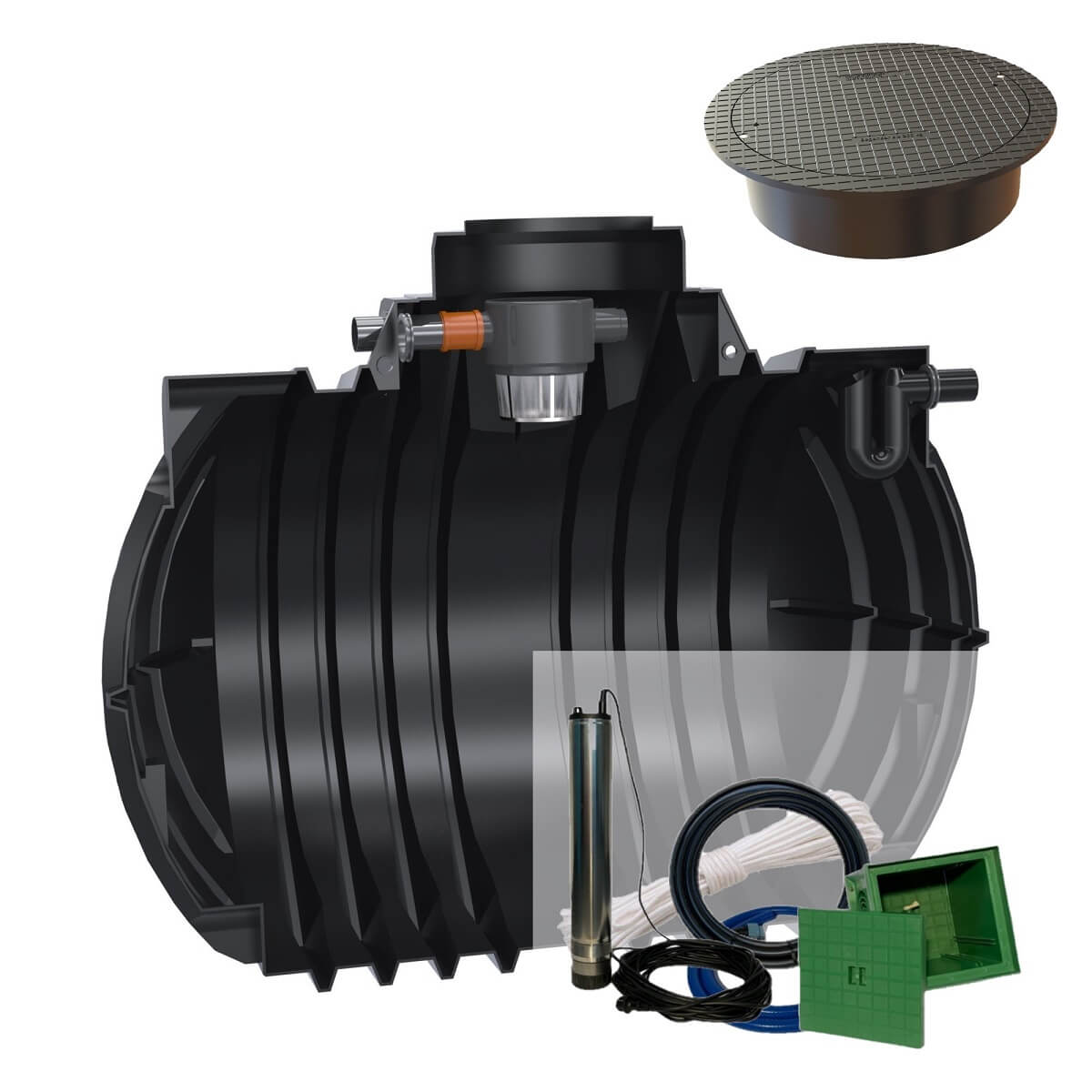 Gartenzisterne 7000L Premium Atlantis mit Abdeckung und Zisternenpumpe