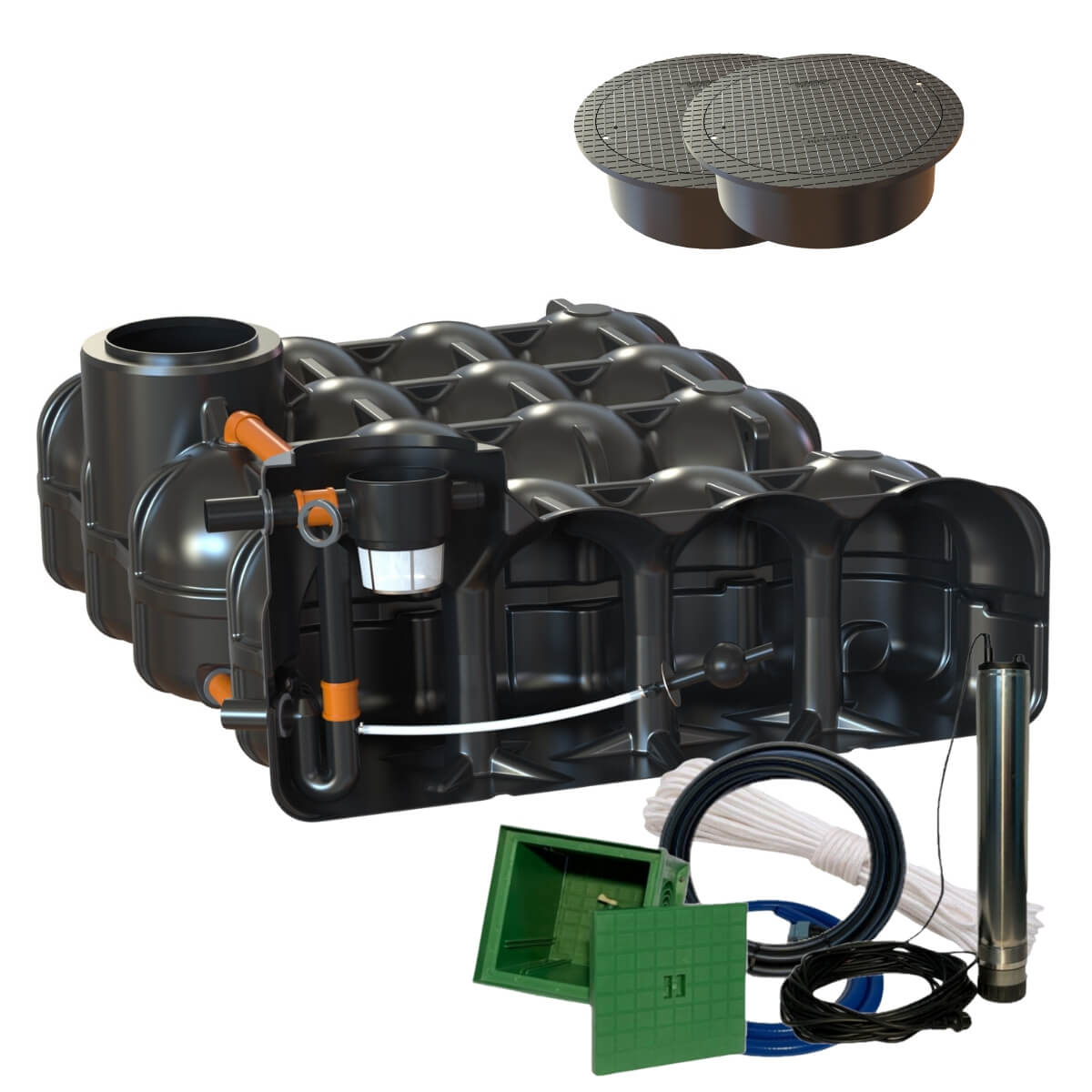 Retentionszisterne Flachtank 10000 Liter Hudson mit Abdeckung und Gartenpumpe