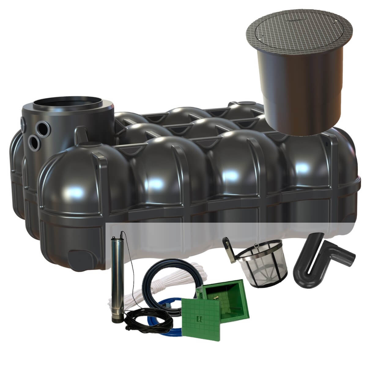 Flachtank 5000L Zisterne Hudson Filterset mit PKW-Dom und Gartenpumpe