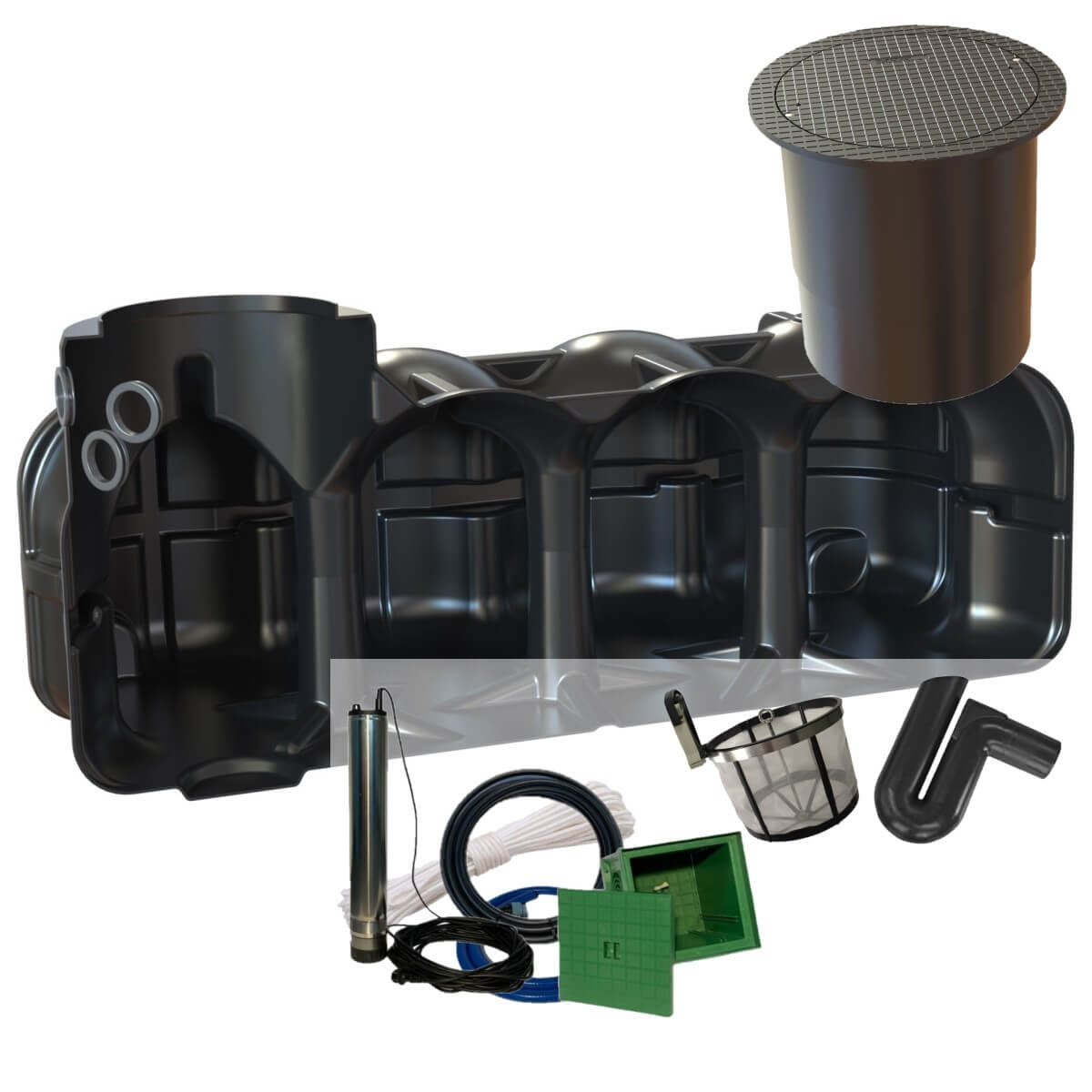 Flachtank 5000L Zisterne Hudson Pumpensumpf Filterset mit PKW-Dom und Gartenpumpe