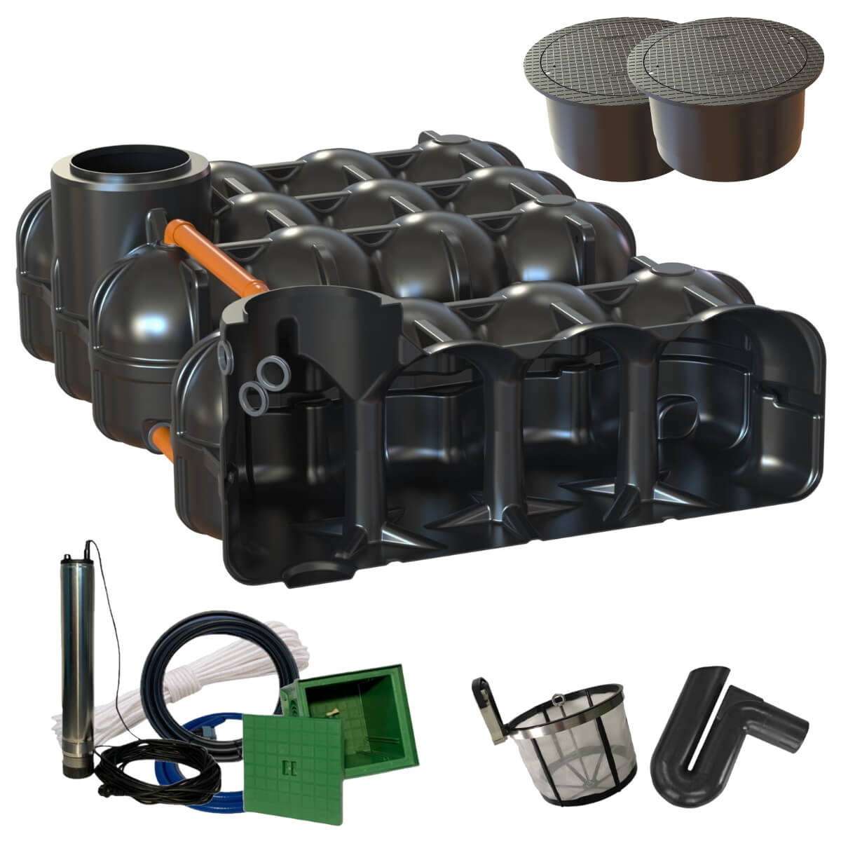 Flachtank 10000L Hudson Gartenanlage mit PS mit PKW-Abdeckung und Zisternenpumpe