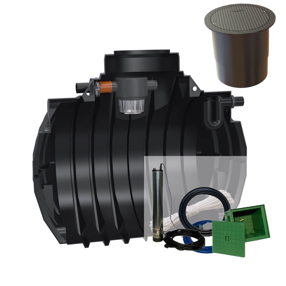 Gartenzisterne 4000L Premium Atlantis mit PKW-LKW-Abdeckung und Zisternenpumpe