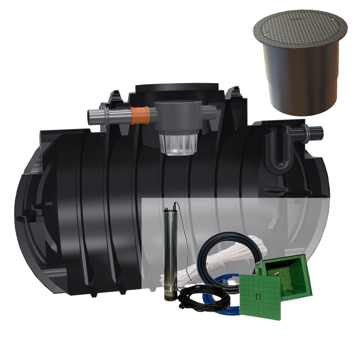 Gartenzisterne 2200L Atlantis mit PKW-LKW-Abdeckung und Zisternenpumpe