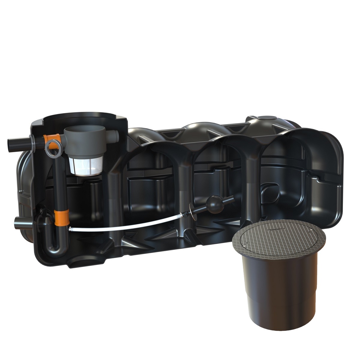 Retentionszisterne Flachtank 5000L Retentionsvolumen 3600L mit Pumpensumpf und PKW-Dom