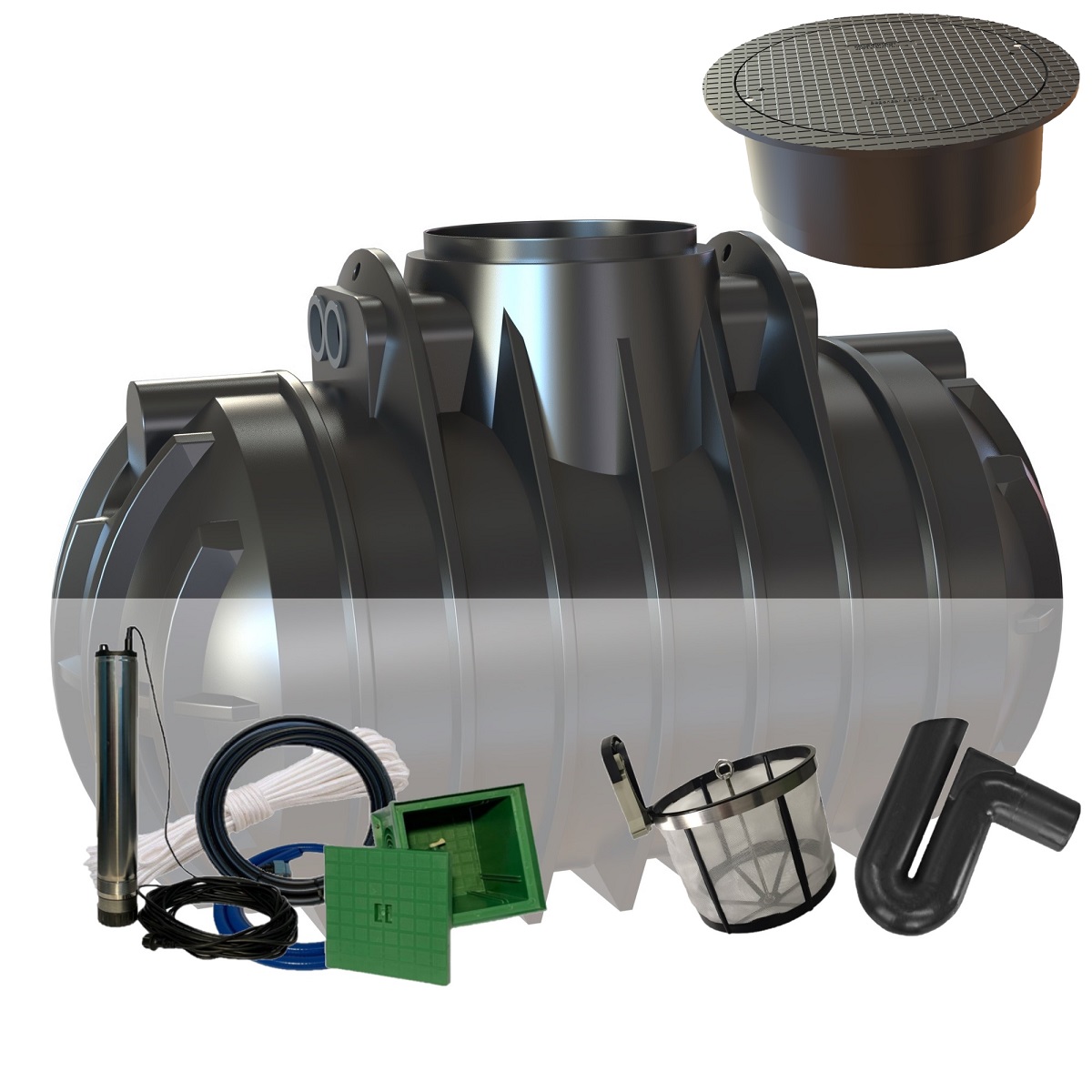 Zisterne 2200L Atlantis Gartenanlage mit PKW-Abdeckung und Zisternenpumpe