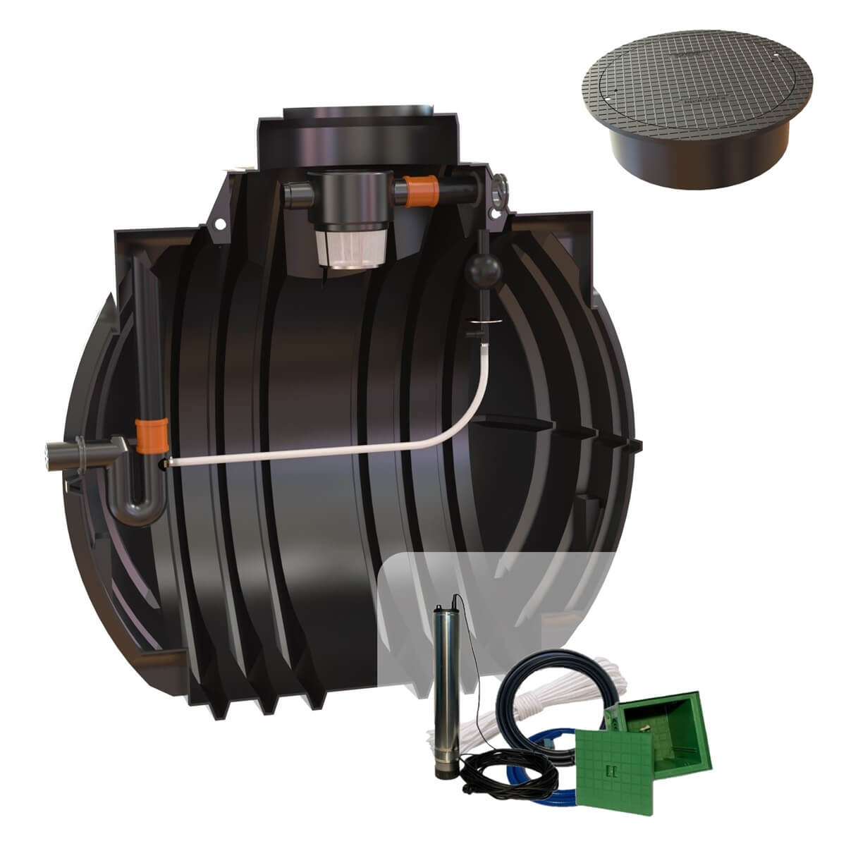 Retentionszisterne 5300L Atlantis RV2000L mit Abdeckung und Zisternenpumpe