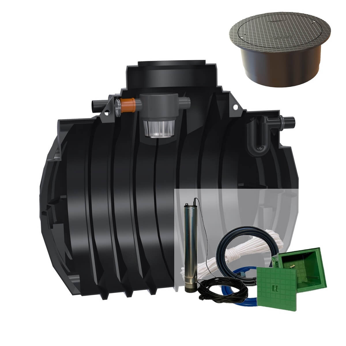 Gartenzisterne 4000L Premium Atlantis mit PKW-Abdeckung und Zisternenpumpe