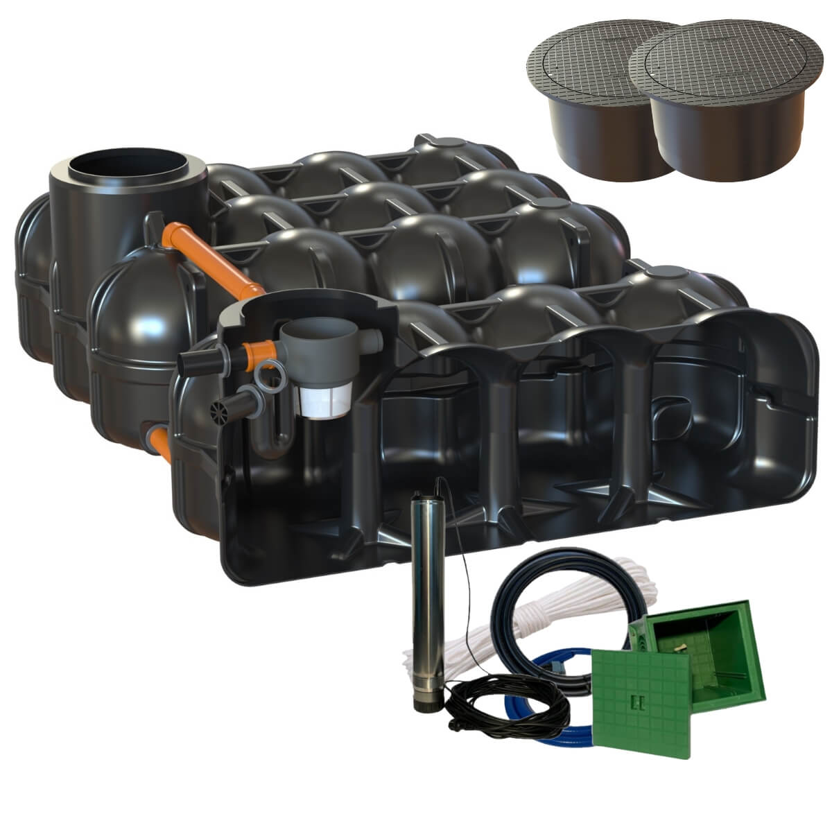 Flachtank 10000L Hudson Garten mit PKW-Abdeckung und Zisternenpumpe