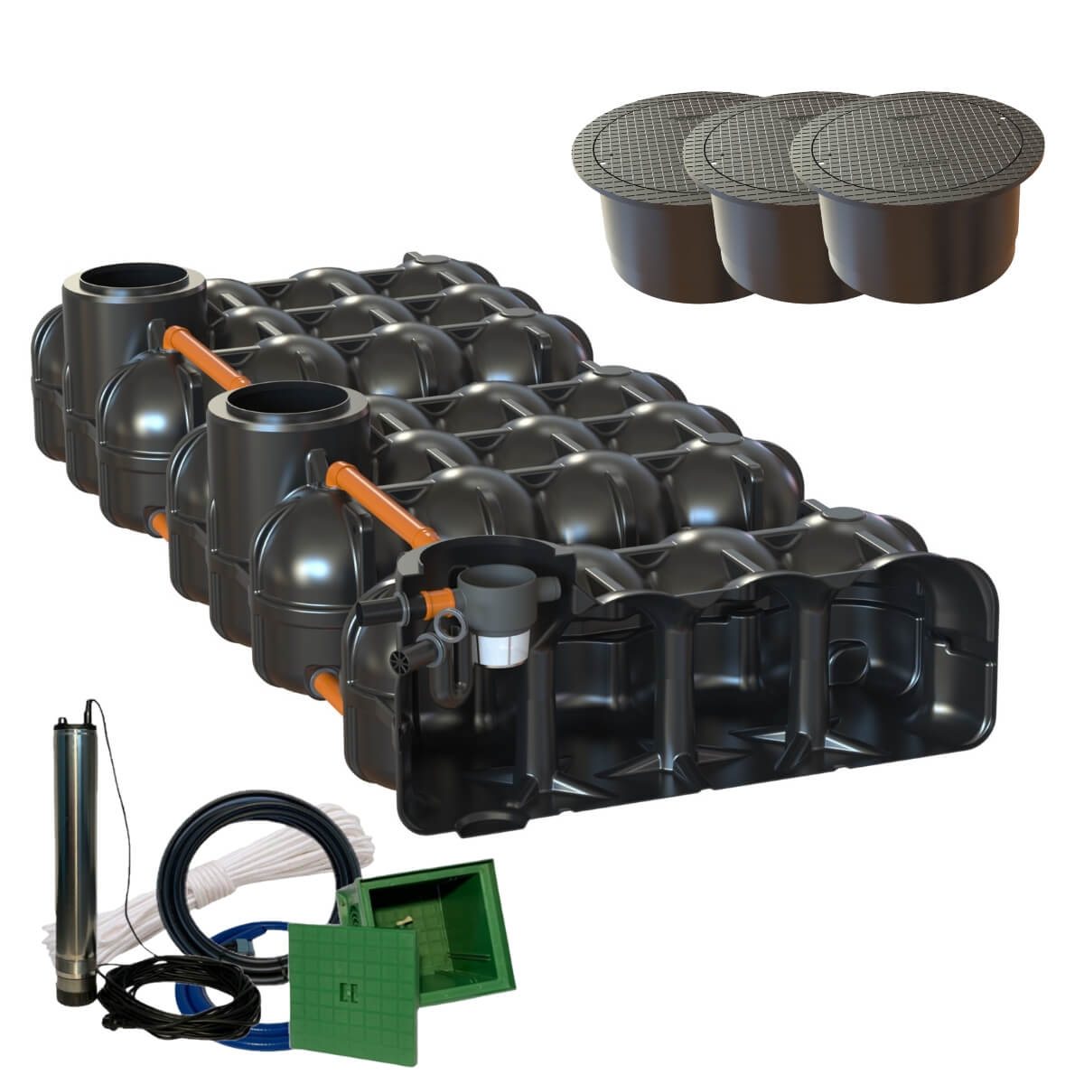 Flachtank 15000 Hudson Gartenanlage Pumpensumpf mit PKW-Abdeckung und Zisternenpumpe