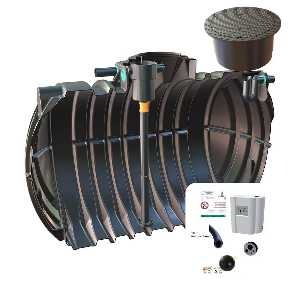 Zisterne 12500L Hausanlage KF Big Atlantis mit Segment-Abdeckung und Hauswasserwerk