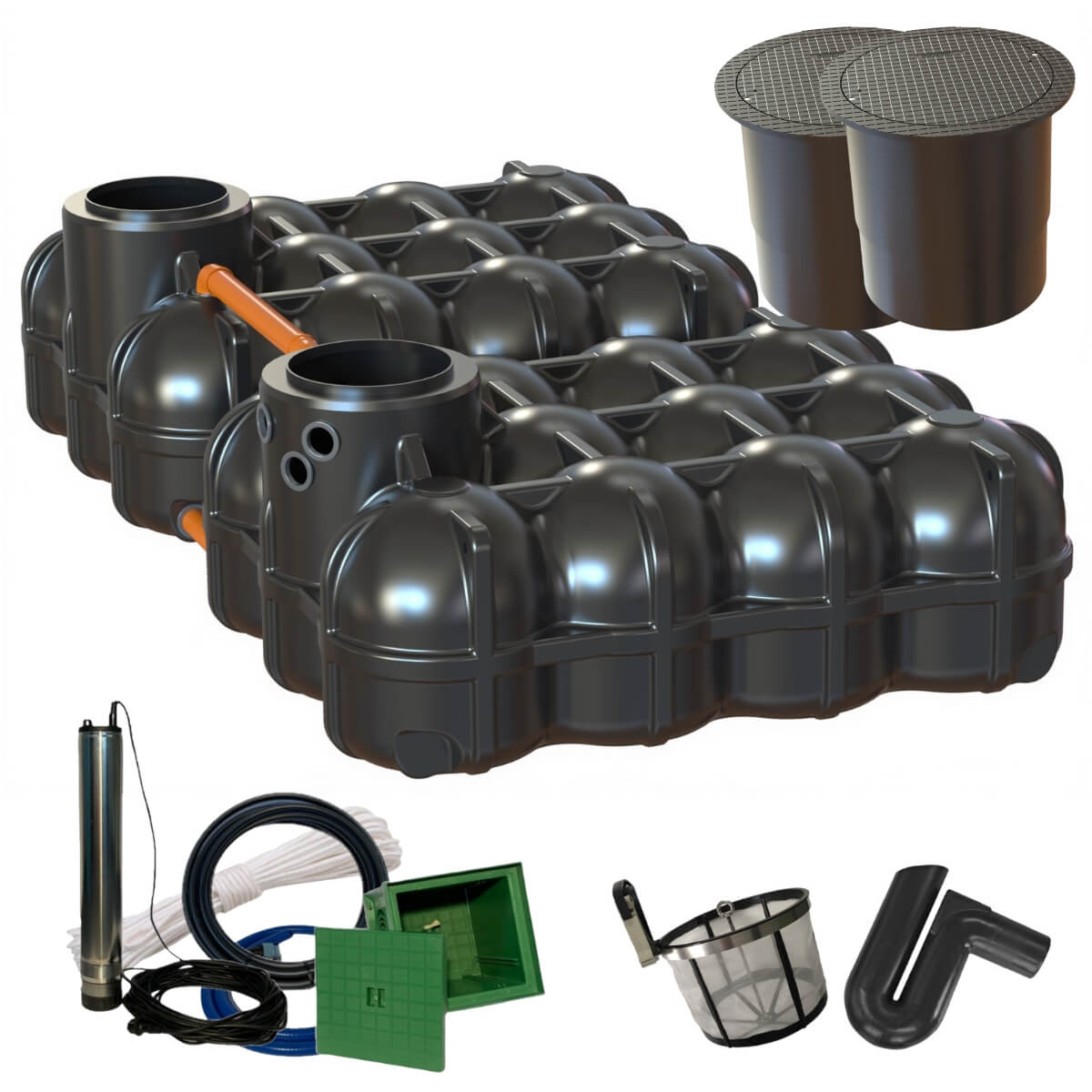 Flachtank 10000 Liter Hudson Gartenanlage mit PKW-Dom und Zisternenpumpe