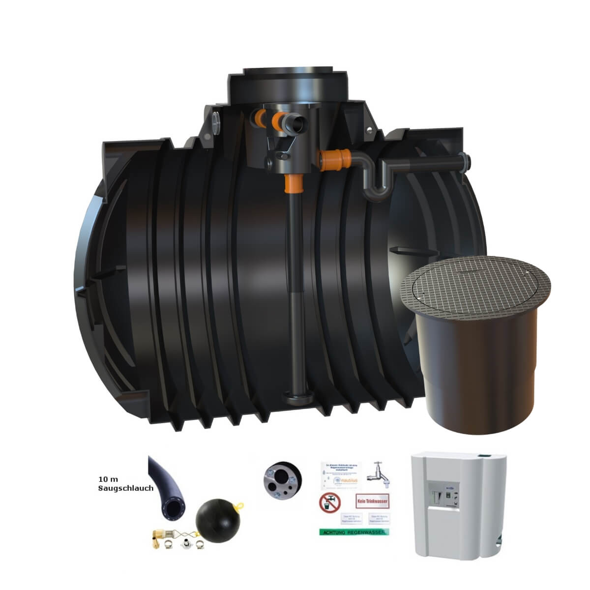 Hauszisterne 7000L Premium Atlantis Volumenfilter mit PKW-LKW Abdeckung und Hauswasserwerk