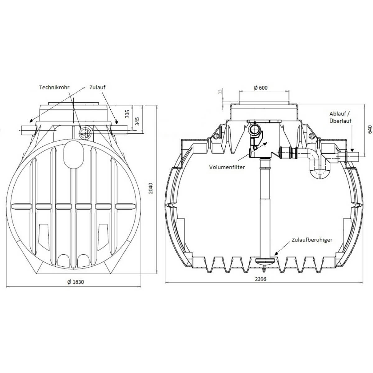 Hauszisterne 4000L Atlantis Volumenfilter Zeichnung