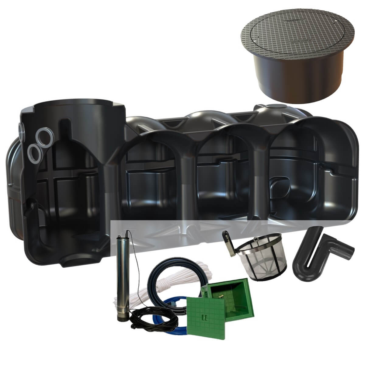 Flachtank 5000L Zisterne Hudson Pumpensumpf Filterset mit PKW-Abdeckung und Gartenpumpe