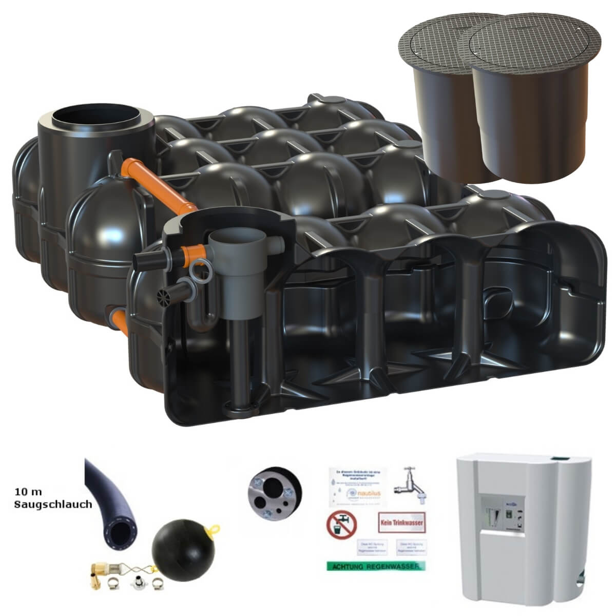 Flachtank 10000L Hudson Hausanlage Hauskorbfilter mit PKW-Dom und Hauswasserwerk