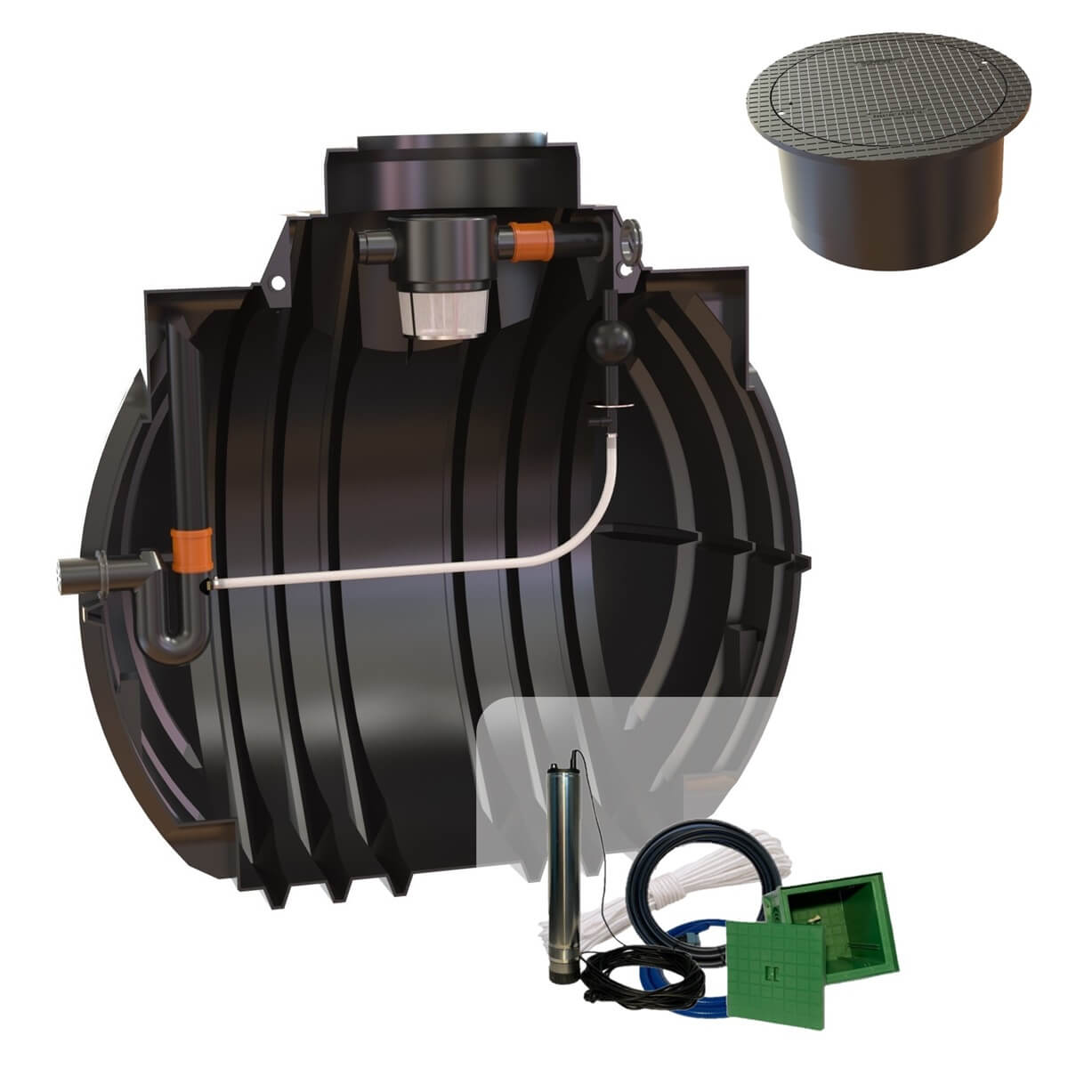 Retentionszisterne 5300L Atlantis RV2000L mit PKW-Segment-Abdeckung und Zisternenpumpe