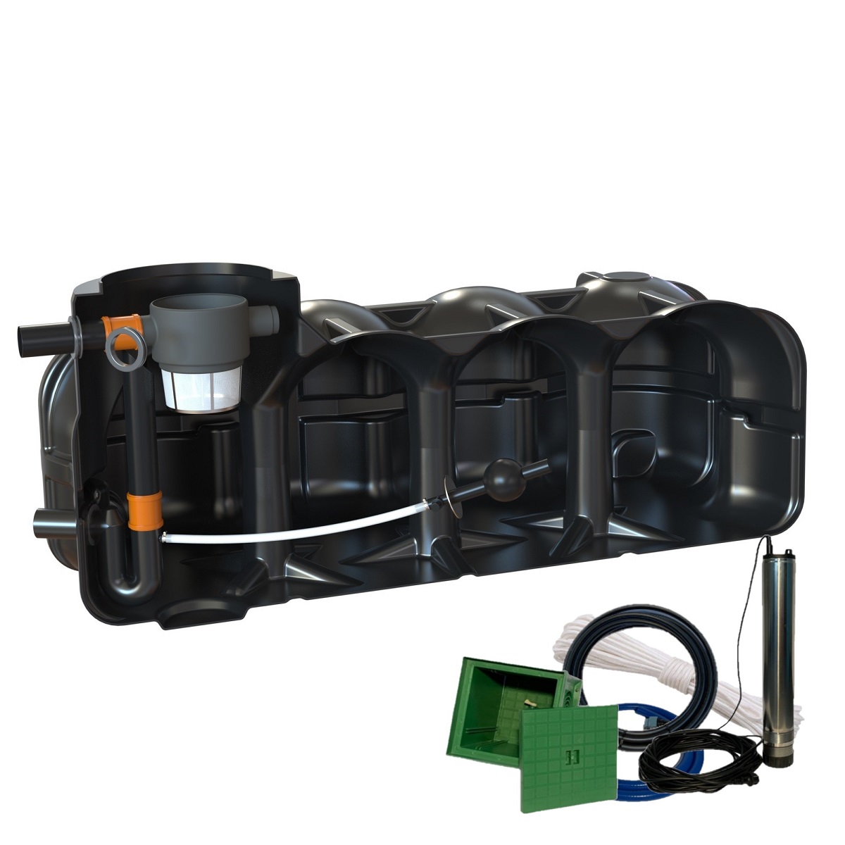 Retentionszisterne Flachtank 5000L Retentionsvolumen 3600L mit Pumpensumpf und Zisternenpumpe