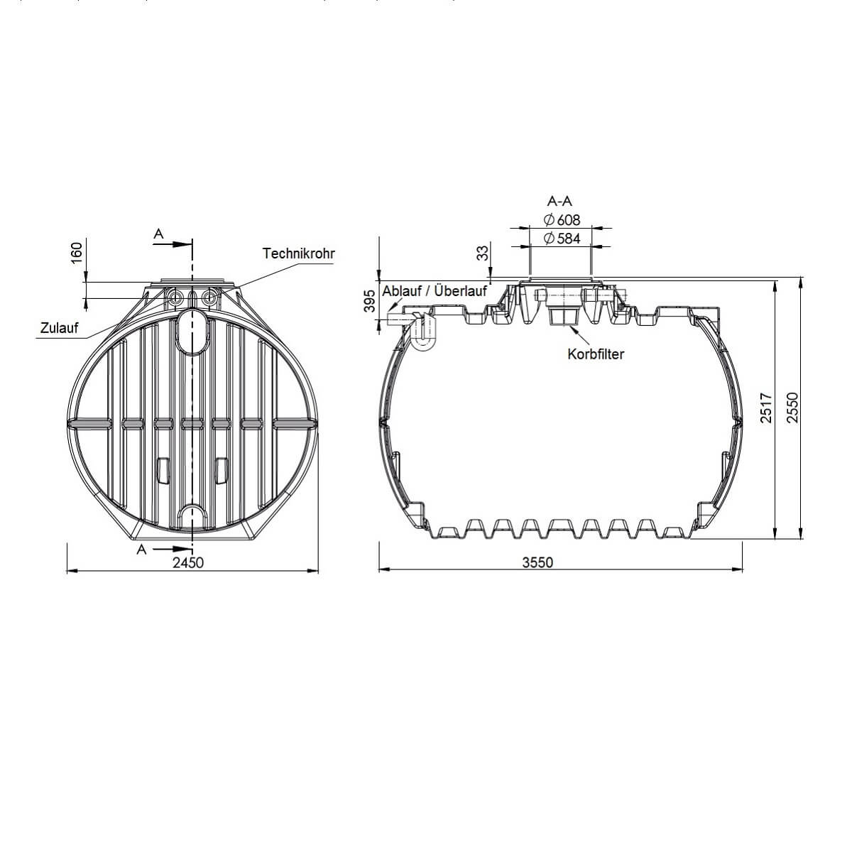 Gartenzisterne 12500L Big Atlantis Zeichnung