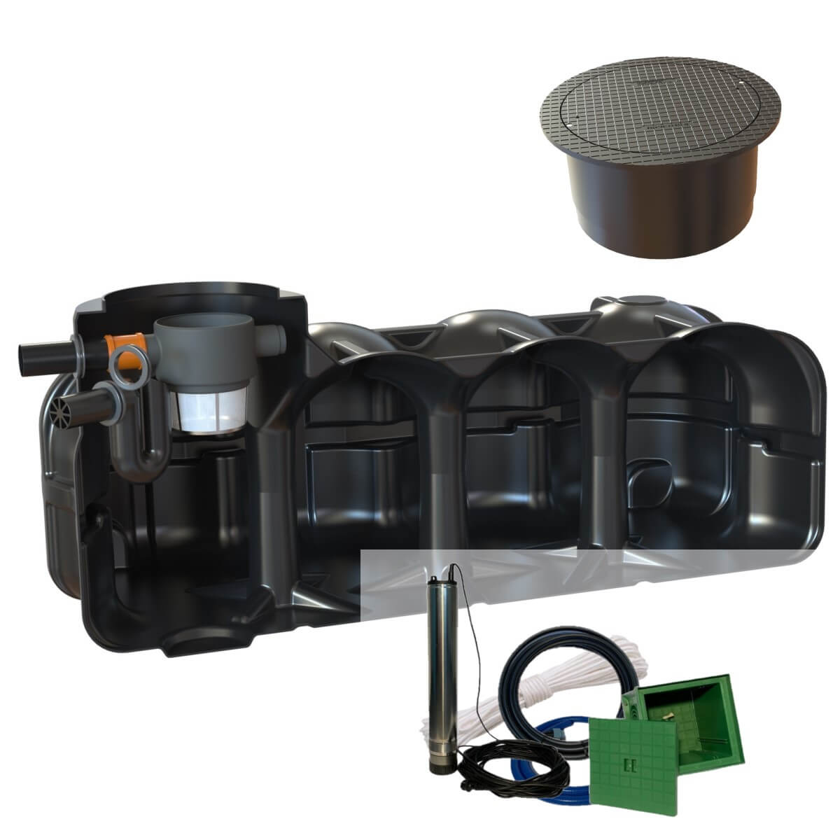 Flachtank 5000 Liter Garten-Zisterne Hudson Pumpensumpf mit PKW-Abdeckung und Gartenpumpe