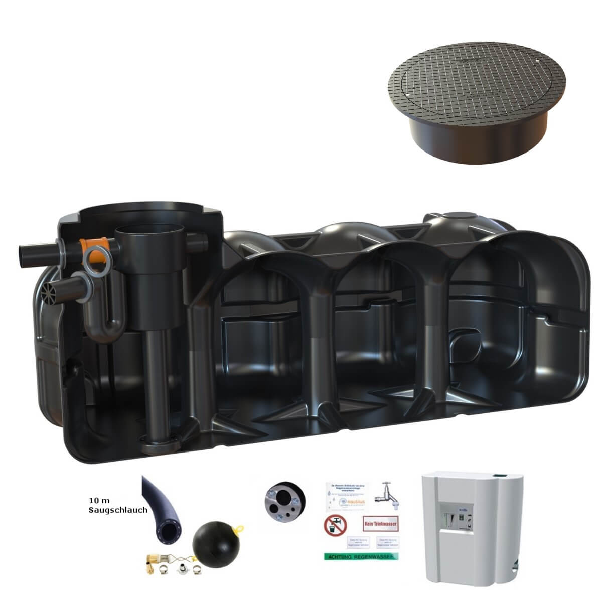 Flachtank 5000L Hauszisterne Hudson Korbfilter mit Abdeckung und Hauswasserwerk