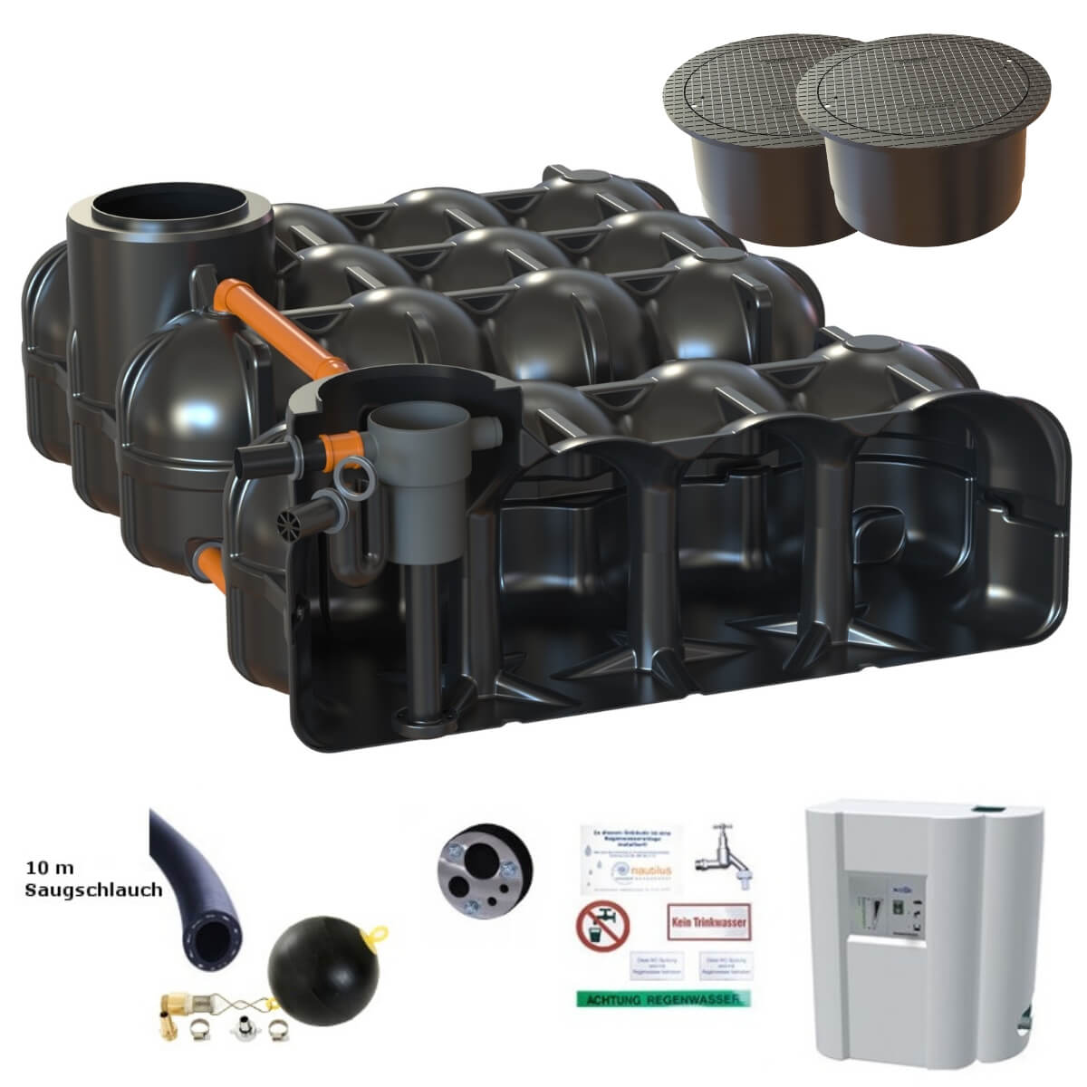 Flachtank 10000L Hudson Hausanlage Hauskorbfilter mit PKW-Abdeckung und Hauswasserwerk