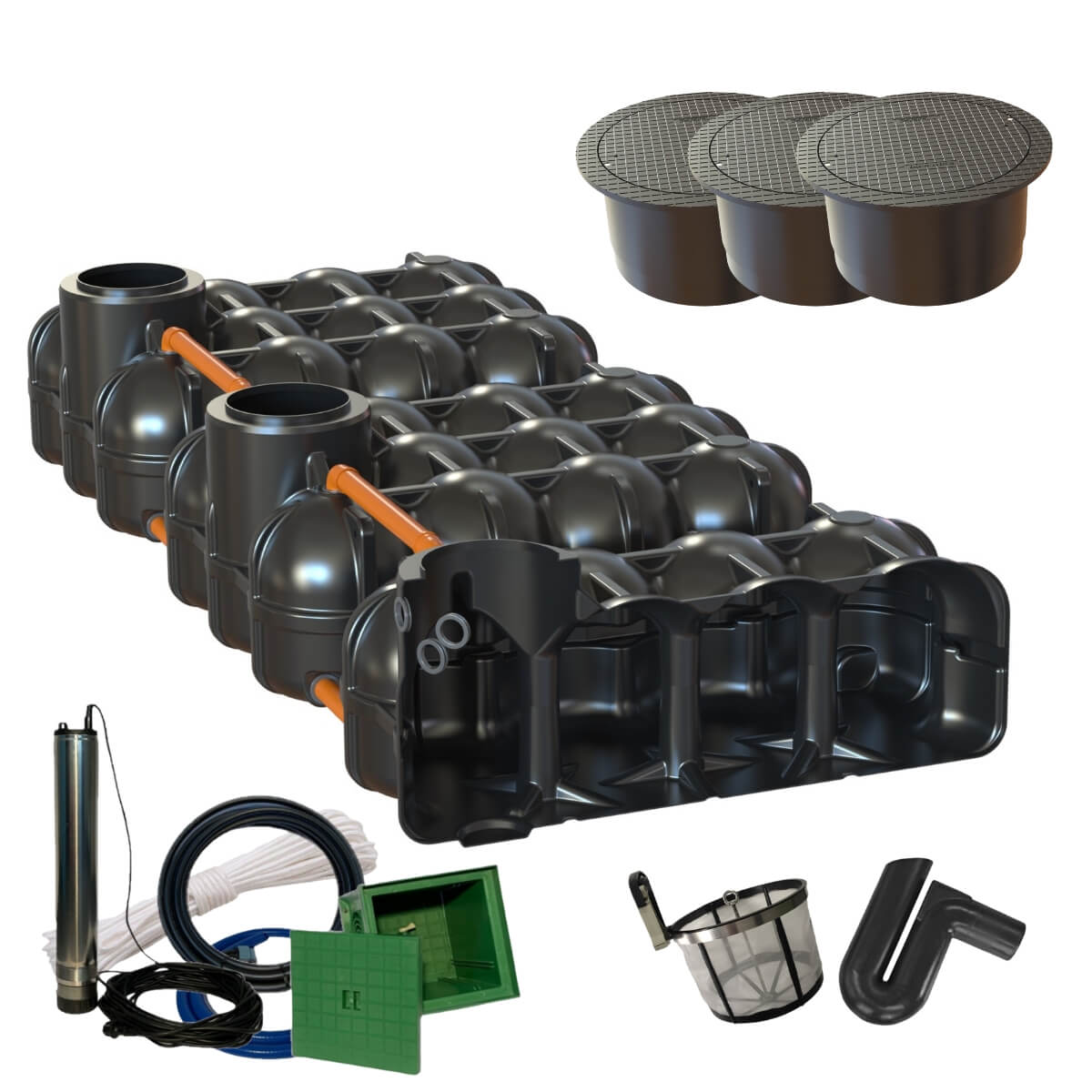 Flachtank 15000L Trio Hudson  mit Pumpensumpf mit Gartenfilter PKW-Abdeckung und Zisternenpumpe