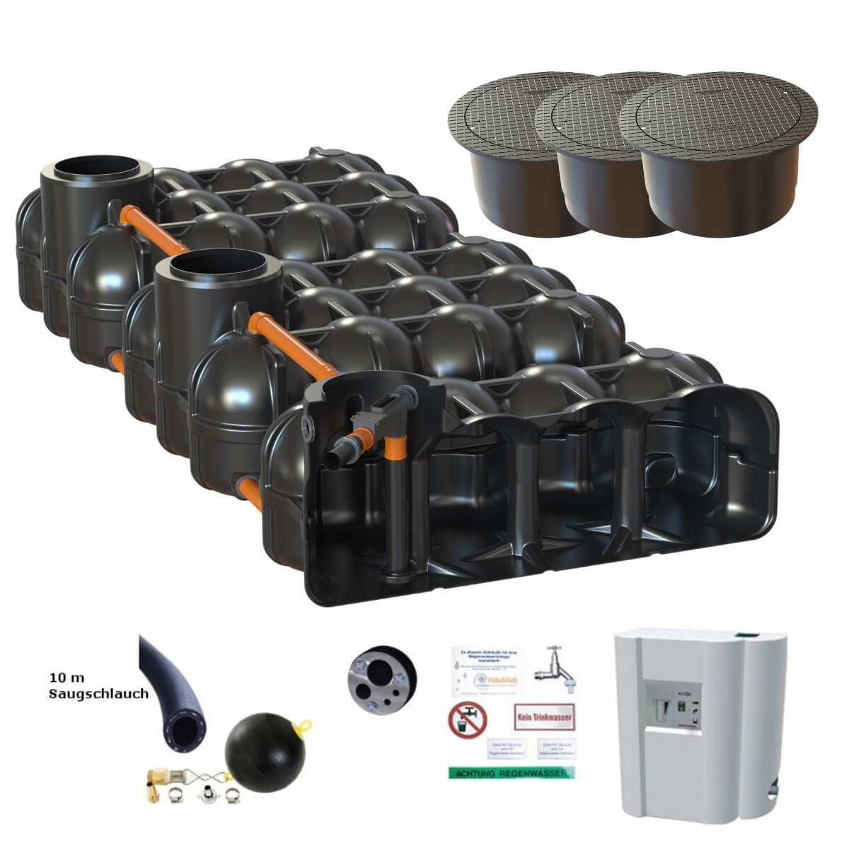 Flachtank Hudson 15000 Liter Hausanlage mit PKW-Abdeckung und Hauswasserwerk