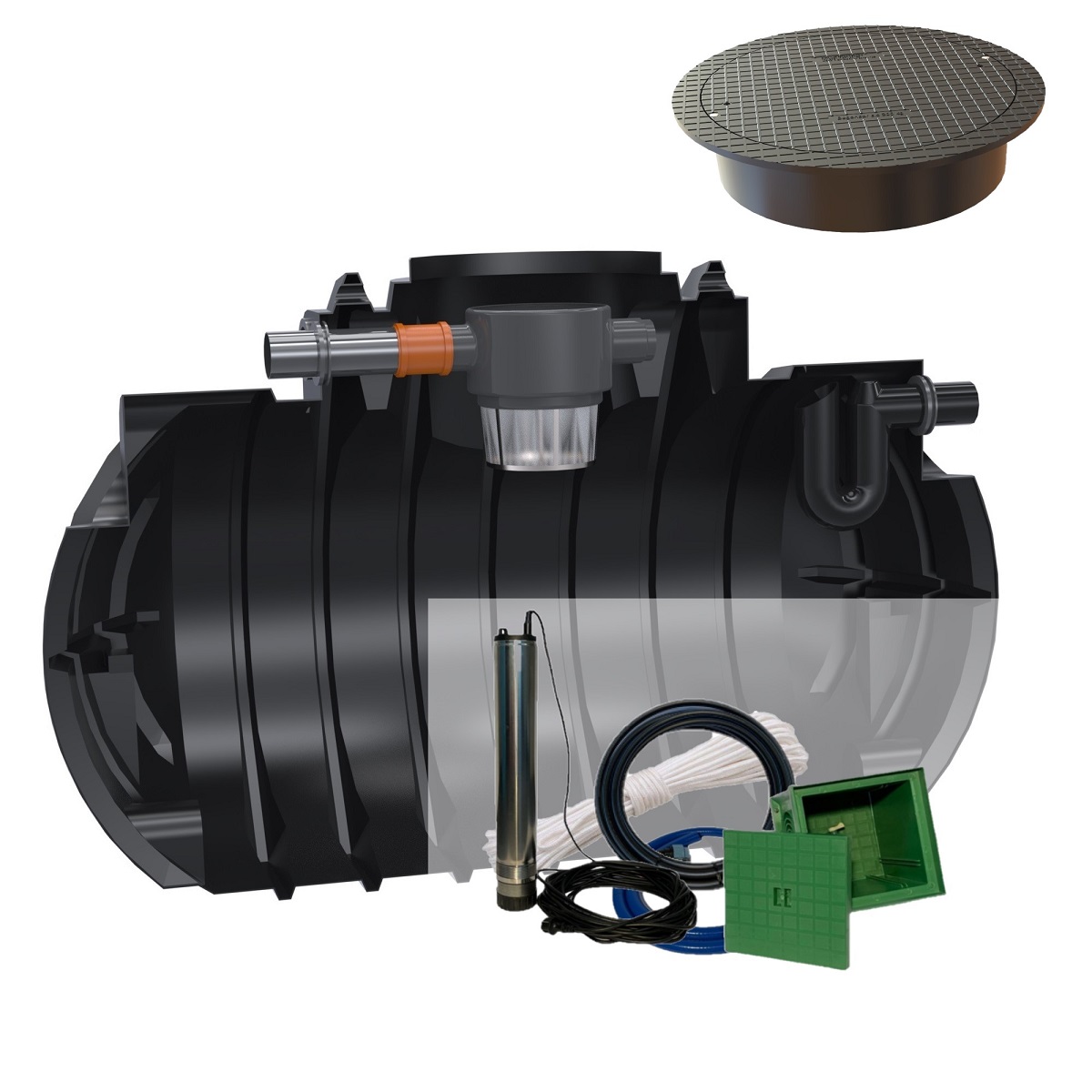 Gartenzisterne 2200L Atlantis mit Abdeckung und Zisternenpumpe