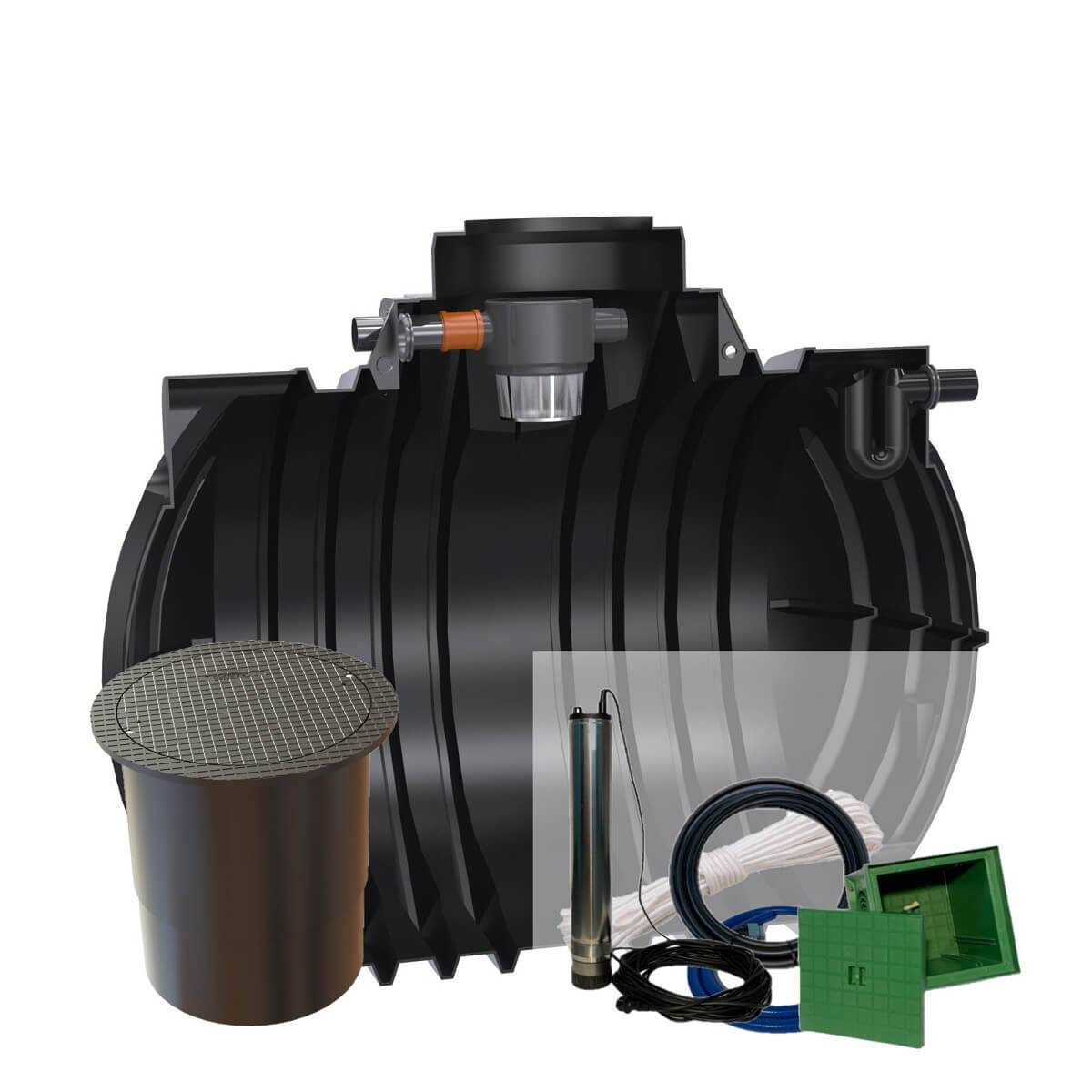 Gartenzisterne 7000L Premium Atlantis mit PKW-LKW-Abdeckung und Zisternenpumpe