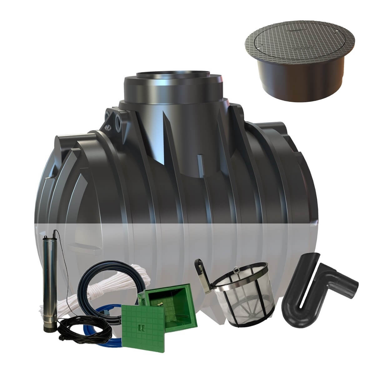 Zisterne 4000L Premium Atlantis Gartenanlage mit PKW-Abdeckung und Zisternenpumpe