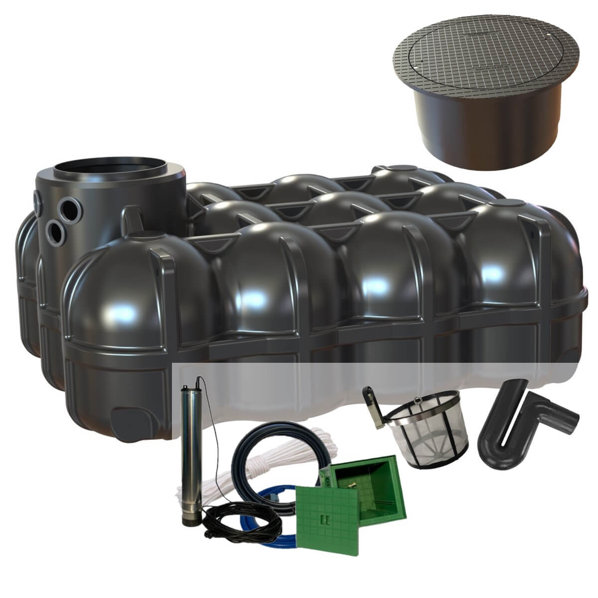 Flachtank 5000L Zisterne Hudson Filterset mit PKW-Abdeckung und Gartenpumpe