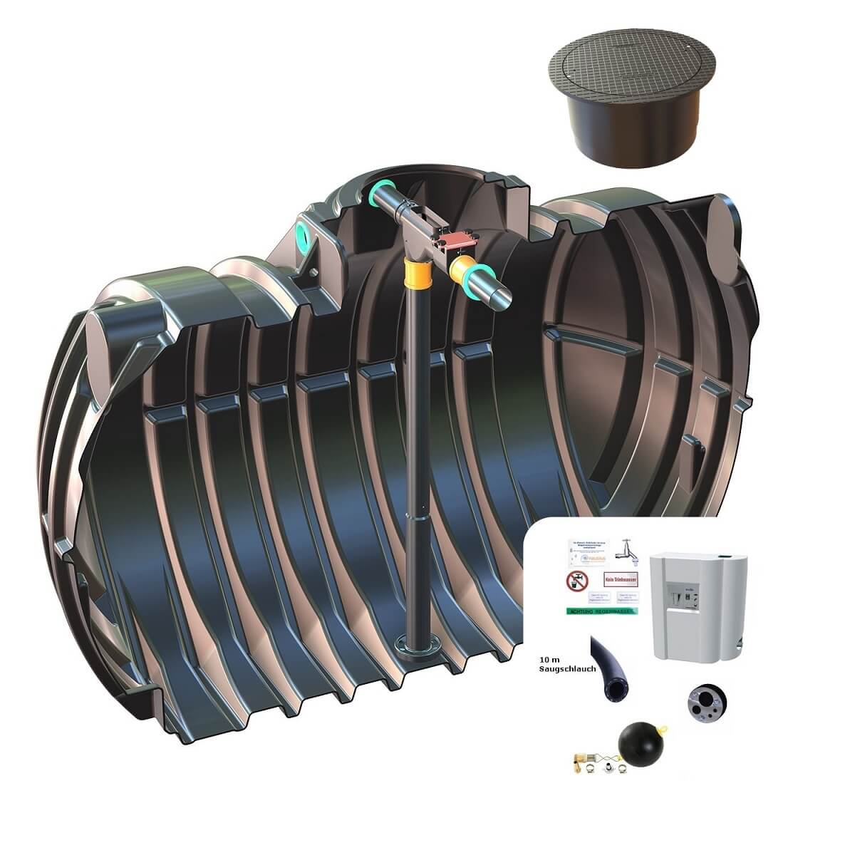 Zisterne 12500L Hausanlage WSP Big Atlantis mit Segment-Abdeckung und Hauswasserwerk