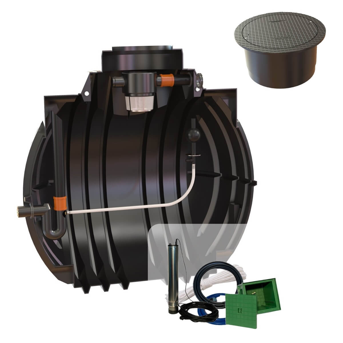 Retentionszisterne 5300L Atlantis RV3000L mit PKW-Segmentabdeckung und Zisternenpumpe