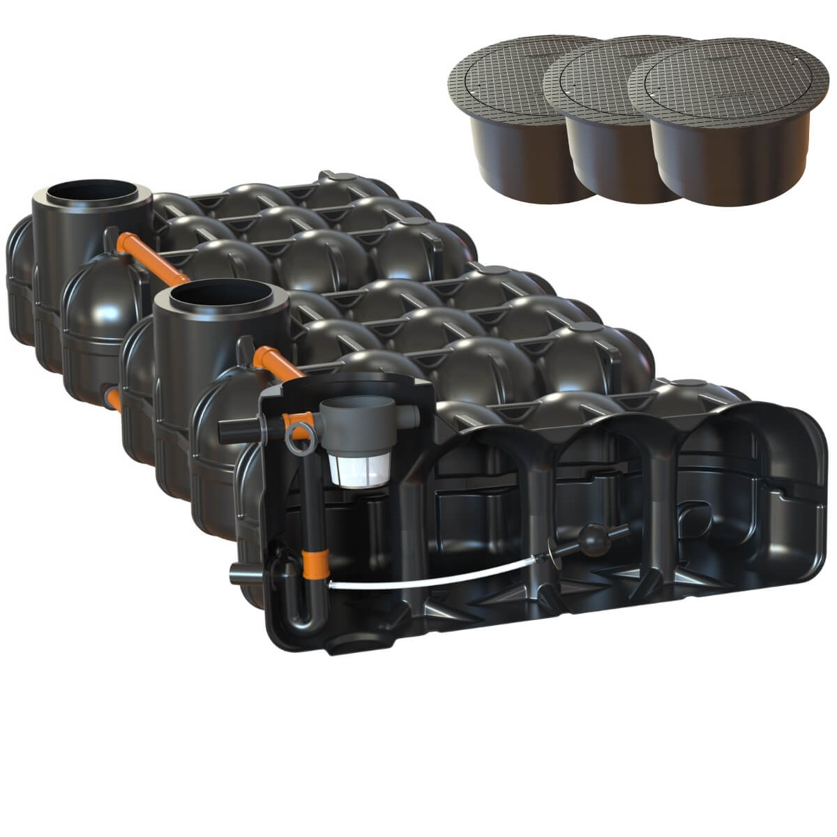 Retentionszisterne Flachtank 15000 Liter Hudson mit Pumpensumpf und Segmentabdeckung