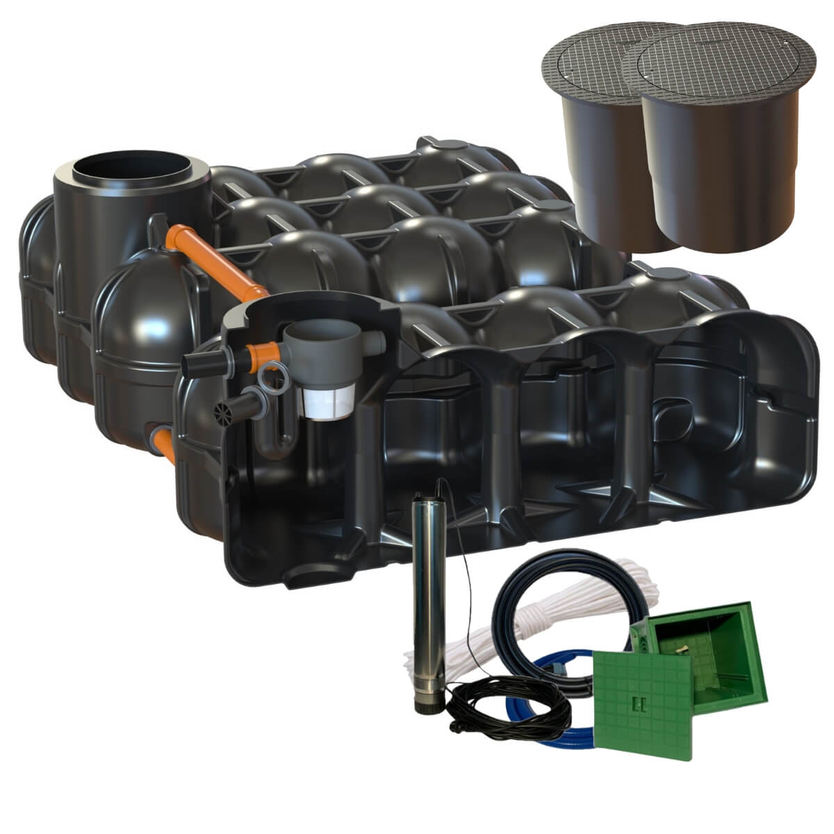 Flachtank 10000L Hudson Garten mit PS mit PKW-Dom und Zisternenpumpe