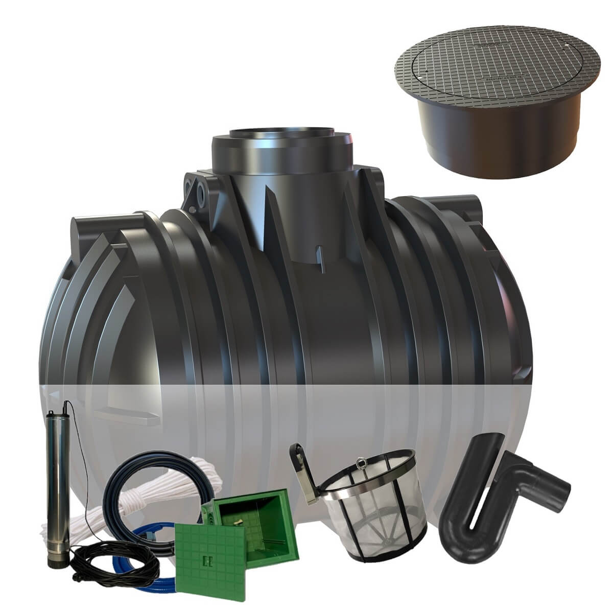 Zisterne 7000 Liter Premium Atlantis Gartenanlage mit PKW-Abdeckung und Zisternenpumpe