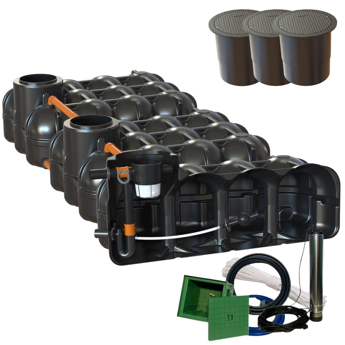 Retentionszisterne Flachtank 15000 Liter Hudson mit PKW-Dom und Gartenpumpe