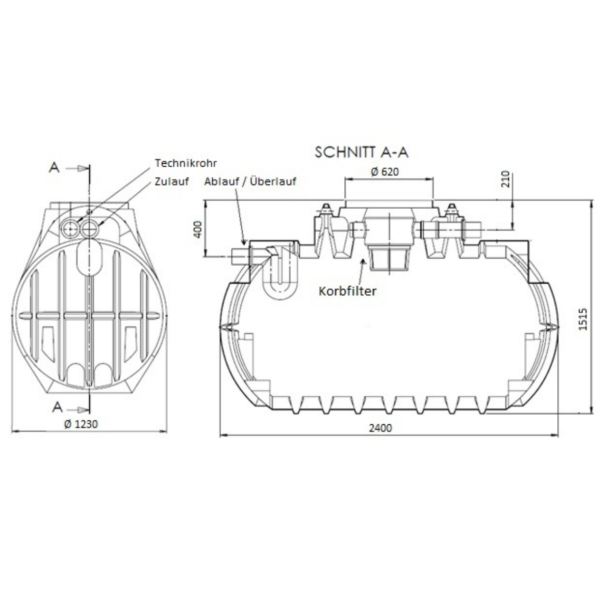 Gartenzisterne 2200L Atlantis Zeichnung