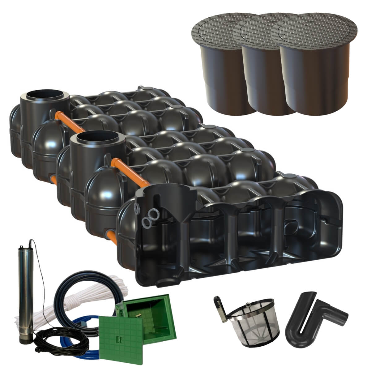 Flachtank 15000L Trio Hudson  mit Pumpensumpf mit Gartefilter PKW-Dom und Zisternenpumpe